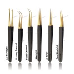Alluring Black with Gold Tip Tweezers for Eyelash Extension - Strong Curved