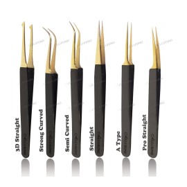 Alluring Black with Gold Tip Tweezers for Eyelash Extension - Strong Curved