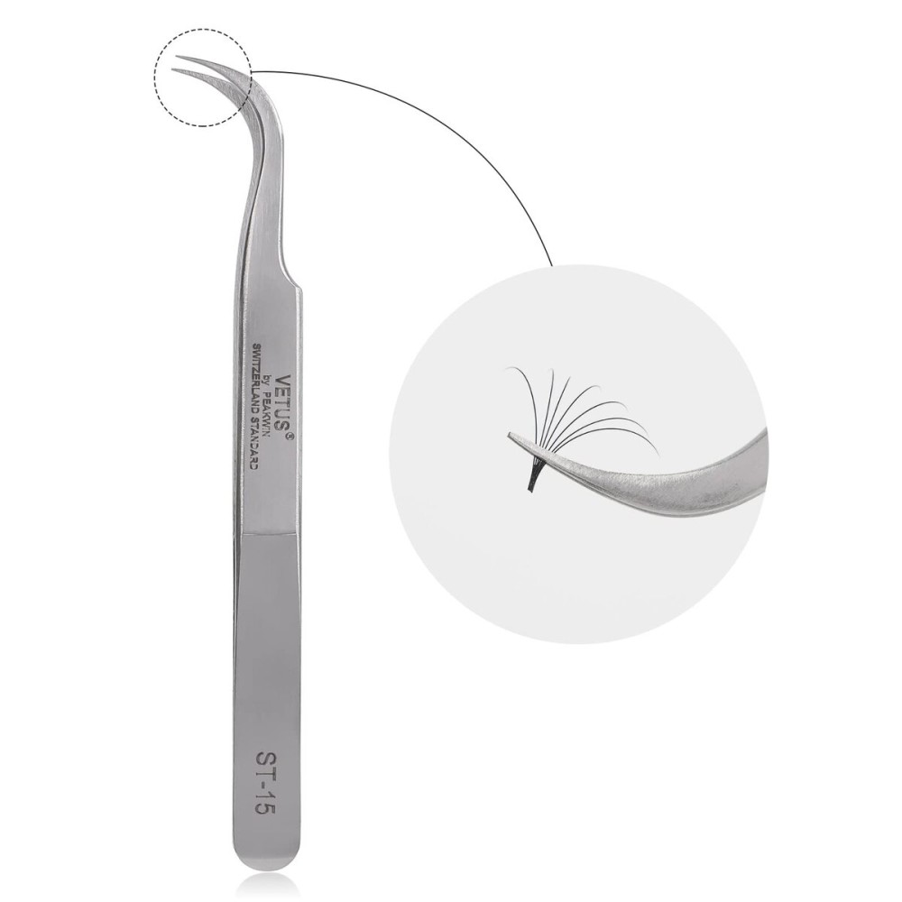 BEYELIAN Eyelash Extension Tweezers, Professional Lashes Tweezers for Make Fans, Curved Tip Stainless Steel ST-15