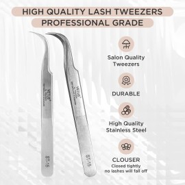 BEYELIAN Eyelash Extension Tweezers, Professional Lashes Tweezers for Make Fans, Curved Tip Stainless Steel ST-15