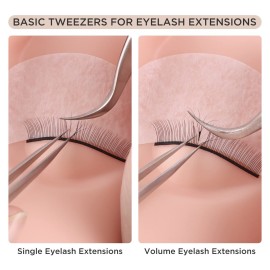 BEYELIAN Eyelash Extension Tweezers, Professional Lashes Tweezers for Make Fans, Curved Tip Stainless Steel ST-15