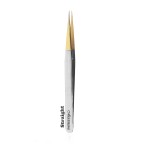 Alluring Chrome with Gold Tip Tweezers for Eyelash Extension - Straight