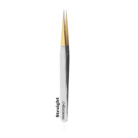 Alluring Chrome with Gold Tip Tweezers for Eyelash Extension - Straight