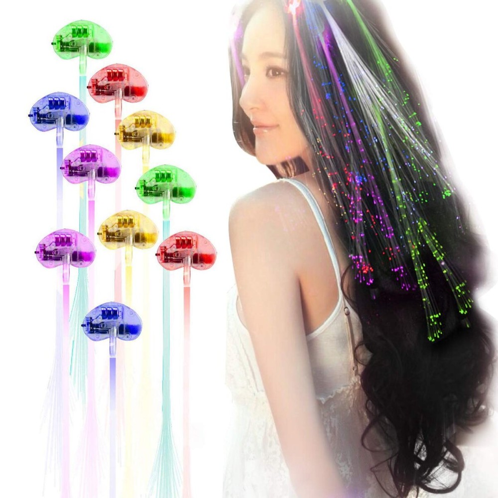 Wiekose LED Flashing Fiber Optic Hair Accessories - Multicolor Changing Barrettes for Party, Dancing, and Braiding (10 Pieces)