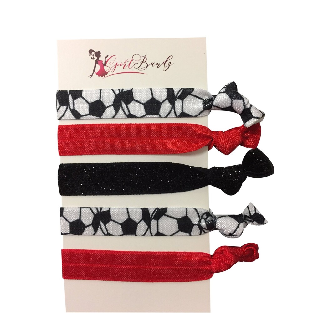 SportyBella Soccer Hair Ties- Girls Soccer Hair Accessories. No Crease Elastic Hair Ties. Soccer Gifts for Soccer Players. Elastic Hair Ties, 5pcs.