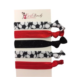 SportyBella Soccer Hair Ties- Girls Soccer Hair Accessories. No Crease Elastic Hair Ties. Soccer Gifts for Soccer Players. Elastic Hair Ties, 5pcs.