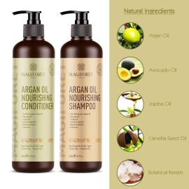 Organic Moroccan Argan-Oil Shampoo - MagiForet Moisturizing, Volumizing Sulfate Free Shampoo for Women, Men and Teens - Used for Dry Damaged Colored and all Hair Types, Anti-Aging Hair Care, 16.9 oz