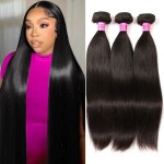 QinMei Brazilian Straight Hair 3 Bundles 10A 100% Virgin Unprocessed Human Hair Weave Extensions Brazilian Remy Straight Human Hair Bundles Natural Black Color (20 22 24 inch)