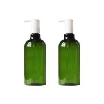 2 Pcs 500ml 17oz Refillable Empty Plastic Pump Bottles Jars Containers with White Pump Tops for Cosmetic Bath Shower Toiletries Liquid Containers Leak Proof Portable Travel Accessories (Green)