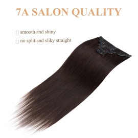 MY-LADY Clip In Hair Extensions 100% Real Human Remy Hair Soft Natural Extension Full Head 8pcs 8 Inch 2 dark brown 65g Short