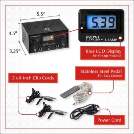 1TattooWorld Dual Digital Power Supply with Foot Pedal and Clip Cord, OTW-P008-3.3