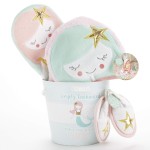 Baby Aspen Simply Enchanted Mermaid 4 Piece Bathtime Gift Set, Pink/Mint/Gold/White, 0-6 Months