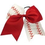 Sportybella - Baseball Stitch Hair Accessories for Girls - Red and White Softball Print Hair Bows, Ponytail Holders Gift Set - 6.5