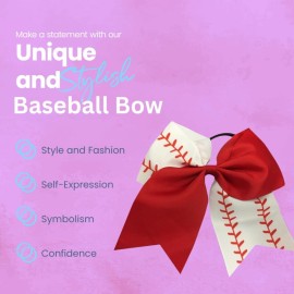 Sportybella - Baseball Stitch Hair Accessories for Girls - Red and White Softball Print Hair Bows, Ponytail Holders Gift Set - 6.5 Sportybella - Baseball Stitch Hair Accessories for Girls - Red and White Softball Print Hair Bows, Ponytail Holders Gift Set - 6.5