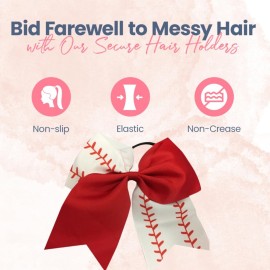 Sportybella - Baseball Stitch Hair Accessories for Girls - Red and White Softball Print Hair Bows, Ponytail Holders Gift Set - 6.5 Sportybella - Baseball Stitch Hair Accessories for Girls - Red and White Softball Print Hair Bows, Ponytail Holders Gift Set - 6.5