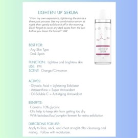 ANN WEBB Lighten Up Serum - All Natural way to combat Hyperpigmentation. Anti-Aging Serum w/Glycolic Acid, Anti-oxidants, Vitamin C & E improves skin elasticity, exfoliate & brighten spots 1oz