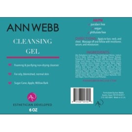 Ann Webb Foaming Cleansing Gel - Non-greasy Exfoliating Cleanser leaves skin Silky. For any skin type. Helps Oily/Blemished skin. 6oz
