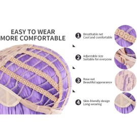 BERON 14 Inches Purple Wig for Women Short Curly Wigs Lavender Purple Wig with Bangs for Cosplay Halloween Party Hairnet Include