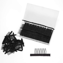 Wig Combs and Clips - 100 Pcs 7-Teeth Black Wig Accessories for Securing and Making Wigs