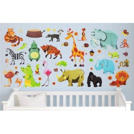 DEKOSH Jungle Animal Wall Decal Pack of Colorful Stickers for Baby Nursery Playroom - Peel & Stick Unisex Safari Theme Kids Wall Decals