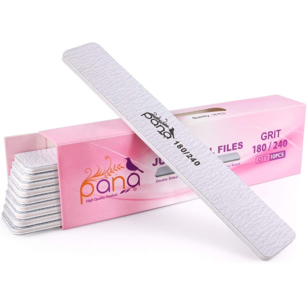 PANA Jumbo Double-Sided Emery Nail File for Manicure, Pedicure, Natural, and Acrylic Nails - Zebra (Grit 180/240) - 50 Piece Pack