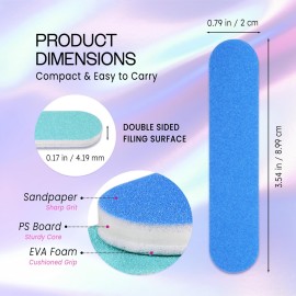 25pcs - PANA Mini Double-Sided Emery Nail File for Manicure, Pedicure, Natural, and Acrylic Nails - Blue/Light Blue (Grit 180/240)