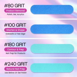 25pcs - PANA Mini Double-Sided Emery Nail File for Manicure, Pedicure, Natural, and Acrylic Nails - Blue/Light Blue (Grit 180/240)