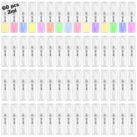 Csdtylh Mini Spray Bottle, Clear Plastic Empty Sample Containers, Fine Mist Perfume Travel Refillable Spray Bottle Perfume Atomizer Small Portable Bottle for Cleaning, Travel, Essential Oils (60, 2ml)