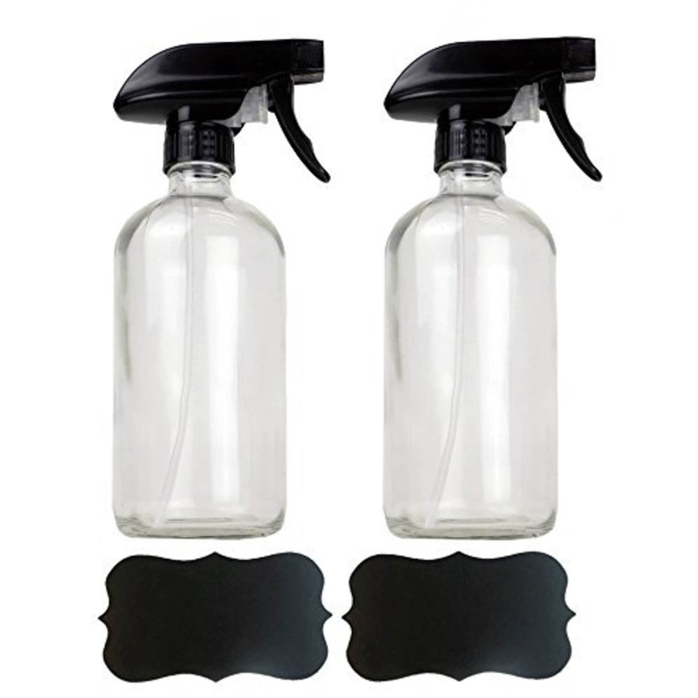 DII Chalkboard Label Refillable Glass Spray Bottle Set, 16 oz, Clear S/2
