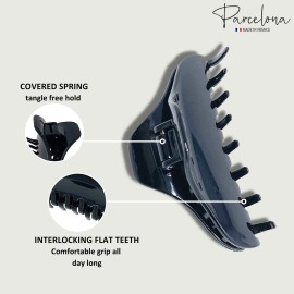 Parcelona French Skinny Boss Glossy Black Medium Covered Spring Jaw Hair Claw Clip Clutcher Clamp for Fine and Long Hair Types Parcelona French Skinny Boss Glossy Black Medium Covered Spring Jaw Hair Claw Clip Clutcher Clamp for Fine and Long Hair Types