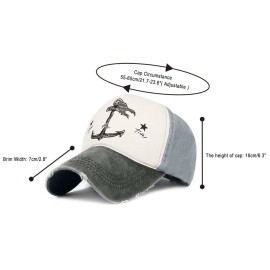 Glamorstar Pirate Ship Anchor Baseball Hat Printing Adjustable Hip-Hop Cap Black Grey