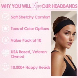 Styla Hair Headbands for Women Stretch Fashion Head Bands 10 Pack Non-Slip Head Wraps Great for Spa, Sports, Yoga, Pilates, Running, Gym Headband, Workouts (Variety)