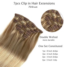 Clip in Hair Extensions, Blonde Highlights Real Human Hair Clip ins 15 Inch Silky Straight Double Weft Remy Hair Extensions Clip on 7 Pieces 70G 2 Sets Full Head for White Women Clip in Hair Extensions, Blonde Highlights Real Human Hair Clip ins 15 Inch Silky Straight Double Weft Remy Hair Extensions Clip on 7 Pieces 70G 2 Sets Full Head for White Women
