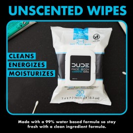 DUDE Wipes - Face and Body Wipes - 3 Pack, 90 Wipes - Unscented Wipes with Sea Salt & Aloe - 2-in-1 Body & Face Wipes - Alcohol Free and Hypoallergenic Cleansing Wipes DUDE Wipes - Face and Body Wipes - 3 Pack, 90 Wipes - Unscented Wipes with Sea Salt & Aloe - 2-in-1 Body & Face Wipes - Alcohol Free and Hypoallergenic Cleansing Wipes
