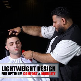 Barber Strong The Barber Vest, Men\'s Black, Hair Repellent, Ultra Lightweight and Breathable Mesh Side Panels, Sleeveless, Features 3 Pockets and 2-Way Zipper Closure - Size M, Great for Pet Grooming