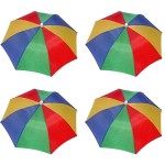 4 Pack Rainbow Umbrella Hat Cap Hands Free With Head Strap For Sun Rain