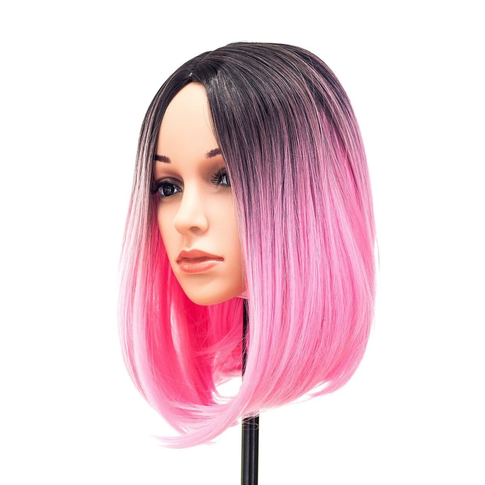 SWACC Ombre Colors Straight Short Hair Bob Wig Synthetic Colorful Cosplay Daily Party Flapper Wig for Women with Wig Cap (Pink)