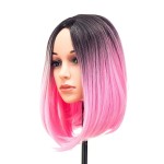 SWACC Ombre Colors Straight Short Hair Bob Wig Synthetic Colorful Cosplay Daily Party Flapper Wig for Women with Wig Cap (Pink)