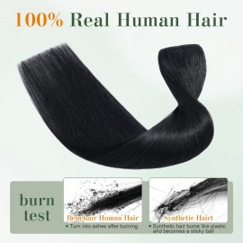 Benehair One Piece Clip in Human Hair Extensions - Dark Black, 16 Inch, 3/4 Full Head, Remy Long Straight Natural Soft Hair With 5 Clips