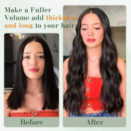 Benehair One Piece Clip in Human Hair Extensions - Dark Black, 16 Inch, 3/4 Full Head, Remy Long Straight Natural Soft Hair With 5 Clips