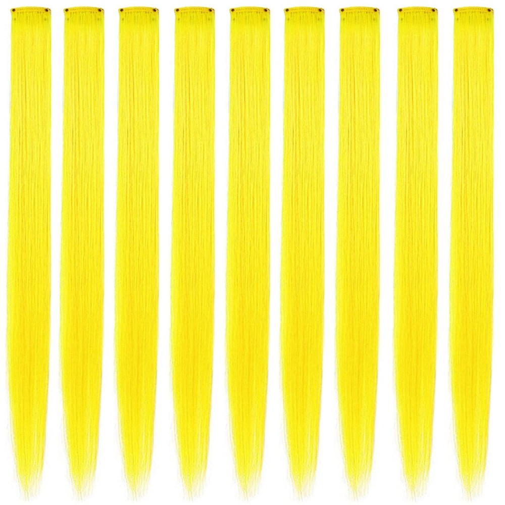 Rhyme 9PCS Princess Party Highlight Yellow Hairpieces 21 inch Colored Hair Extensions Clip in/on for Girls and Women Wig Pieces Hair Accessories (Yellow)