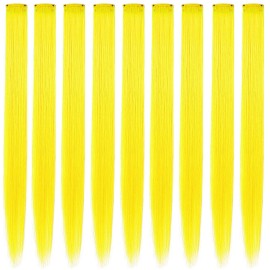 Rhyme 9PCS Princess Party Highlight Yellow Hairpieces 21 inch Colored Hair Extensions Clip in/on for Girls and Women Wig Pieces Hair Accessories (Yellow)