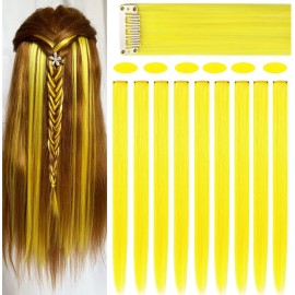 Rhyme 9PCS Princess Party Highlight Yellow Hairpieces 21 inch Colored Hair Extensions Clip in/on for Girls and Women Wig Pieces Hair Accessories (Yellow)