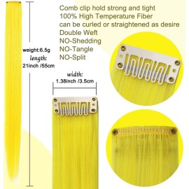 Rhyme 9PCS Princess Party Highlight Yellow Hairpieces 21 inch Colored Hair Extensions Clip in/on for Girls and Women Wig Pieces Hair Accessories (Yellow)