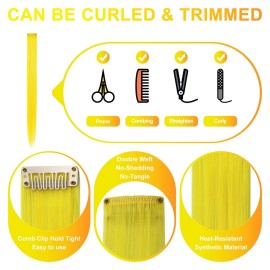 Rhyme 9PCS Princess Party Highlight Yellow Hairpieces 21 inch Colored Hair Extensions Clip in/on for Girls and Women Wig Pieces Hair Accessories (Yellow)