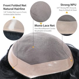 lumeng Wigs For Men Hairpiece Mono Lace Systems Mens Toupee Size 7x9 Inch Color 1 Wigs Lace Men Units Replacement