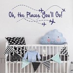 BATTOO Airplane Wall Decal - Oh The Places You\'ll Go - Pilot Quote - Boy & Girl Decor (Navy Blue, 22 W x 8.5 H)