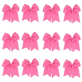 8 Inch Cheerleader Bows Ponytail Holder Solid Color Cheerleading Bows Hair Tie (Hot pink)