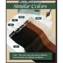 Ugeat Brown Micro Bead Hair Extensions Medium Length 18 Inch Chocolate Brown Microlink Human Hair Extensions Invisible Micro Loop Reusable Hidden to Add Length By Cold Fusion 50S 50G