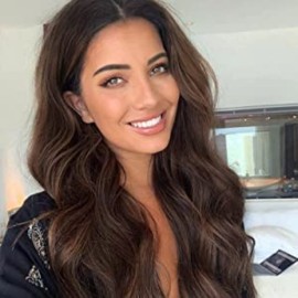 Xiweiy 6 Brown Silky Straight Lace Front Wigs Side Parting Half Hand Tied Natural Hairline Wig Heat Resistant Fiber Hair for Women 24inch